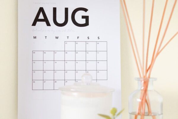 Aug calendar on wall